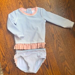 RUFFLE BUTTS BLUE & WHITE W/ RUFFLES & POLKA DOT 2-PIECE SWIMSUIT SIZE 18-24 MOS